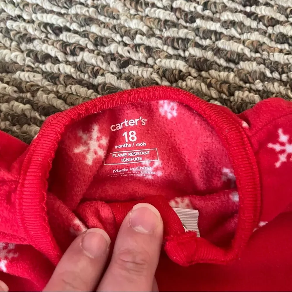 Carters Girls Fleece Christmas Feetie Pajama Bundle 18 Months‎ Red White Holiday